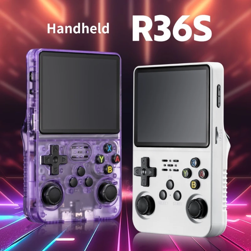 R36S 64G ريترو وحدة تحكم بجهاز لعب محمول نظام لينكس 3.5 بوصة IPS شاشة المحمولة جيب مشغل فيديو 2 عصا التحكم 64G هدية طفل