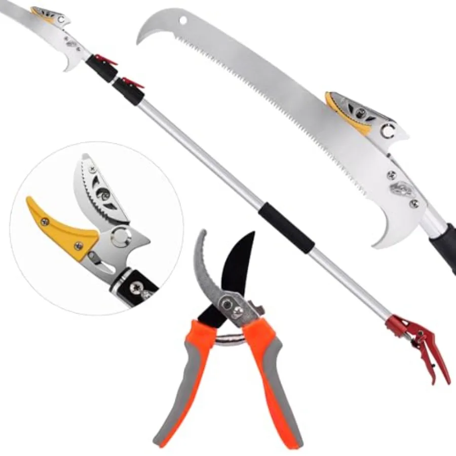 

Garden yard fruit picking: SK5 steel black-gray 2-in-1 extendable telescoping pole pruner with sharp saw blade and high-reach p