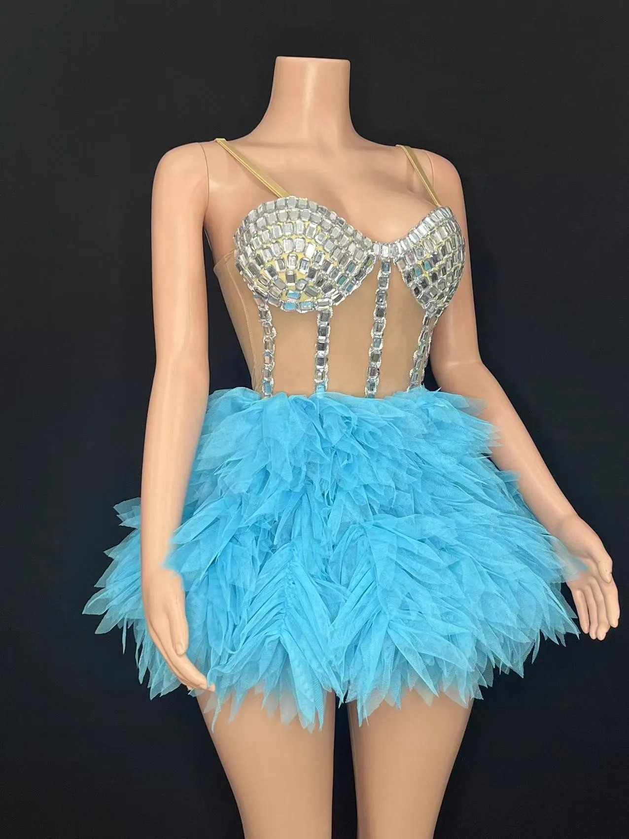 Robe de défilé de scène sexy européenne et américaine, perspective de gaze enveloppée sur la poitrine, jupe de hanche, fête, bar, disque, soirée de danse disco 5