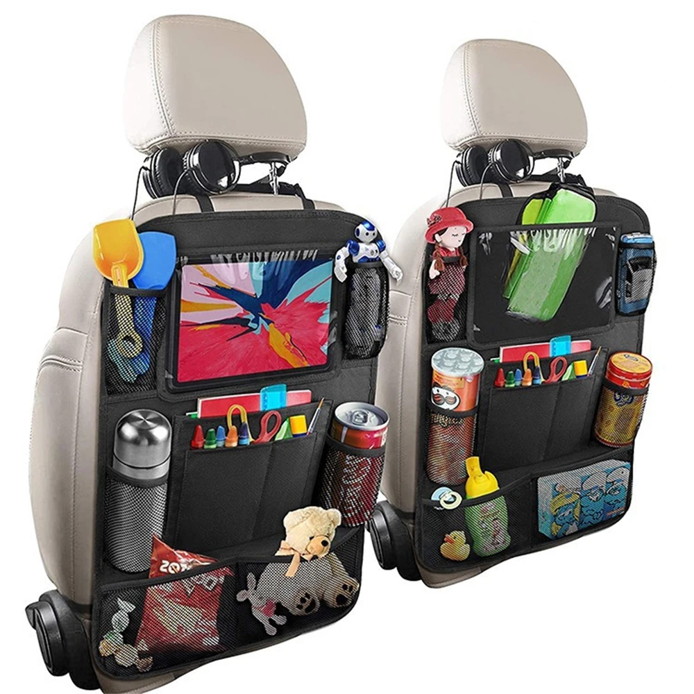 Car Backseat Organizer with Touch Screen Tablet Holder Auto Storage Pockets Cover Car Seat Back Protectors for Trip Kids Travel