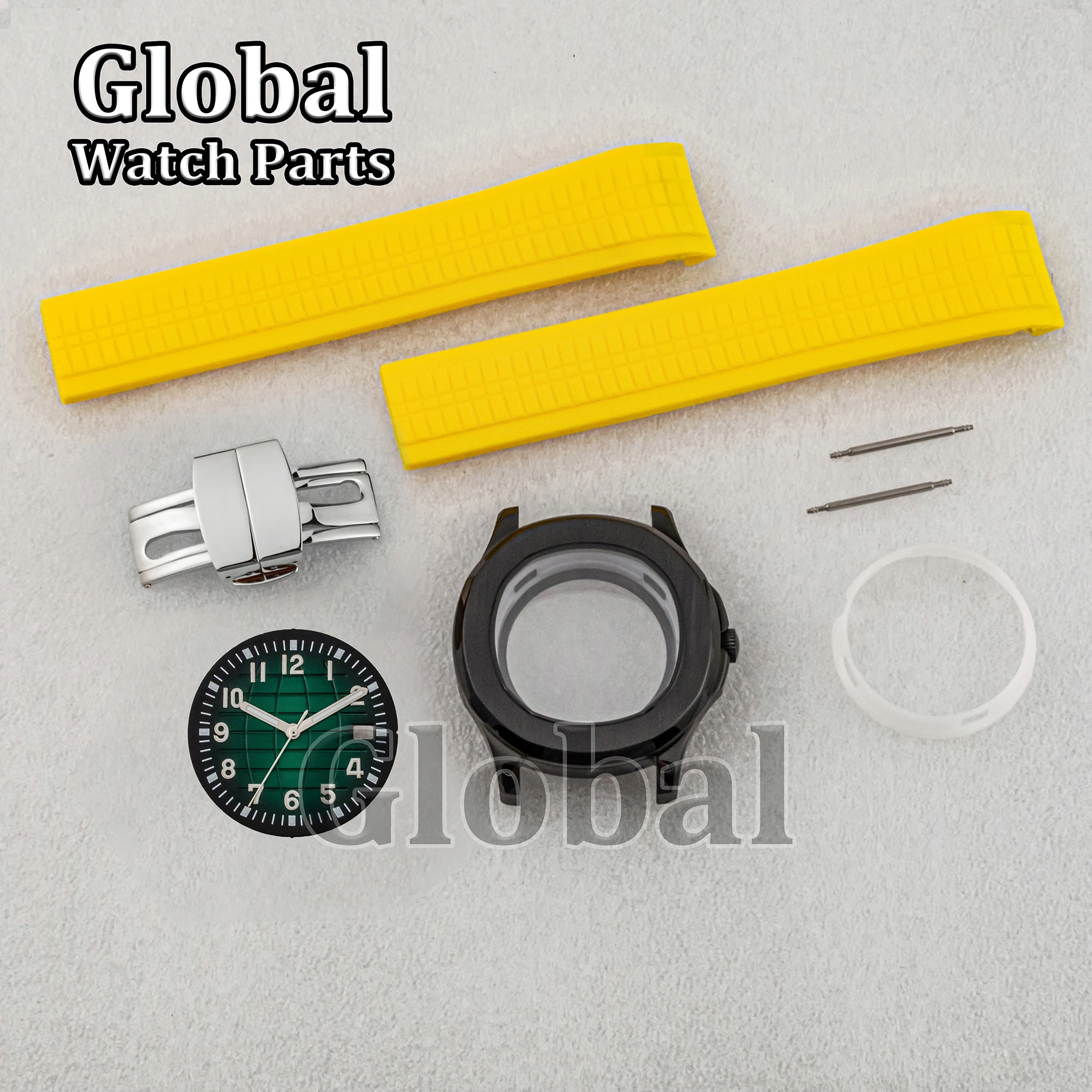

Black Case NH35 for AQUANAUT Nautilus Rubber Strap Dial Green Luminous Hands 100M Waterproof Clear Glass Case Back MOD Watch