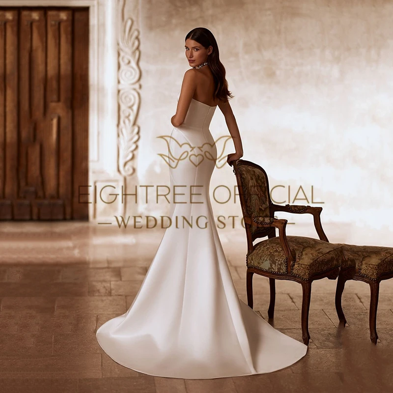 Eightree فساتين زفاف حورية البحر بسيطة بيضاء بدون حمالات بدون أكمام بفتحة جانبية فستان الزفاف فساتين حفلات الزفاف حسب الطلب