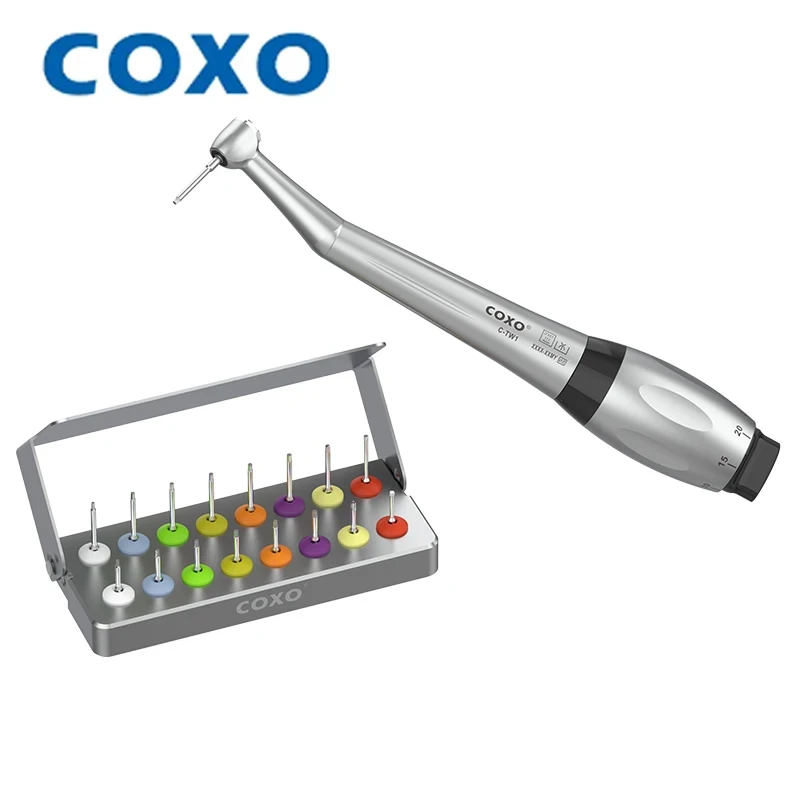 

COXO C-TW1 Dental Implant Torque Wrench Handpiece Ratchet Latch Head 16pcs Drivers 5-Speed Adjustable Torque15-35N Dentist Tools