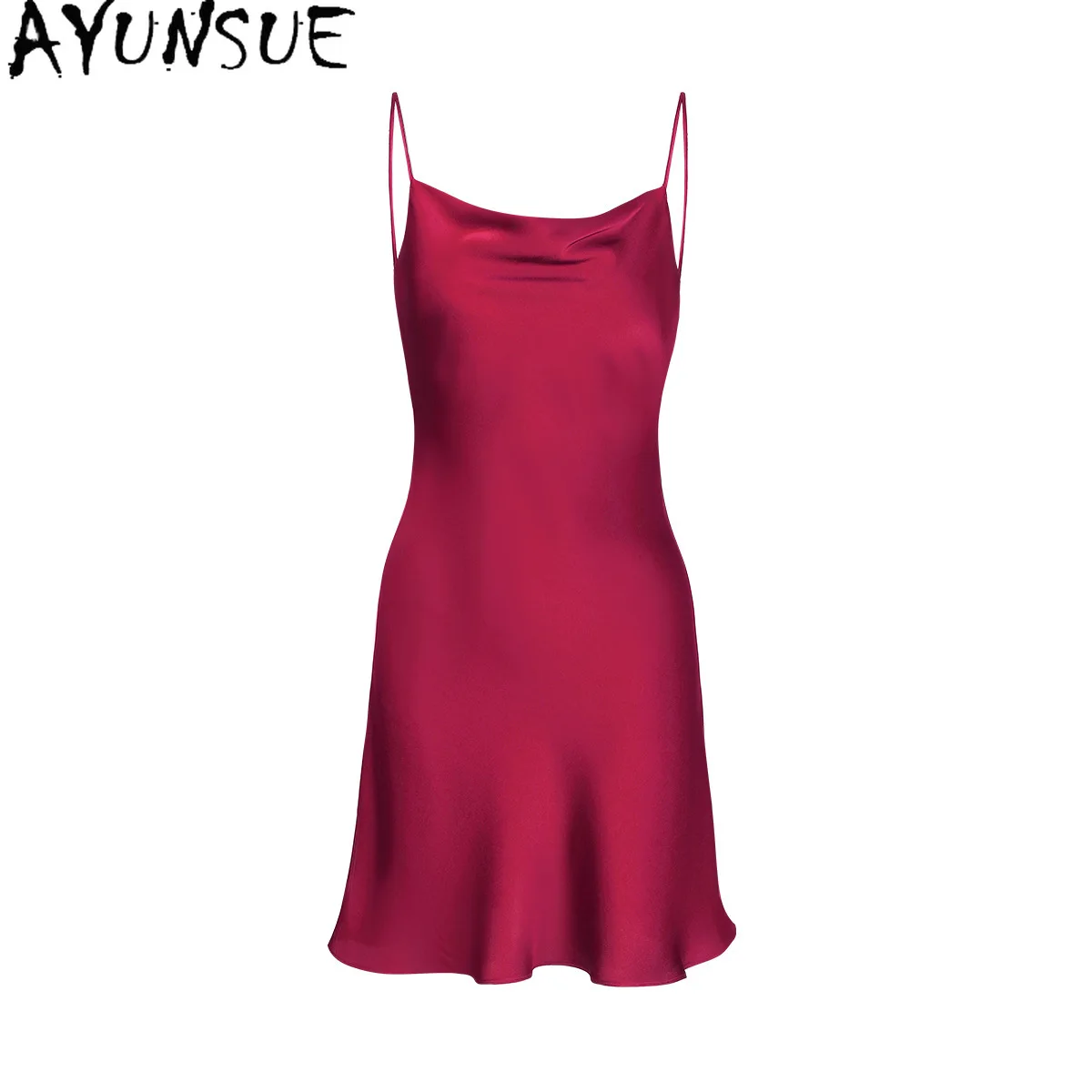 

AYUNSUE 16 мм, 100% шелк тутового шелкопряда, сексуальная ночная сорочка для женщин, летнее платье, пижама, домашняя одежда для женщин, однотонное, Vestidos Mujer