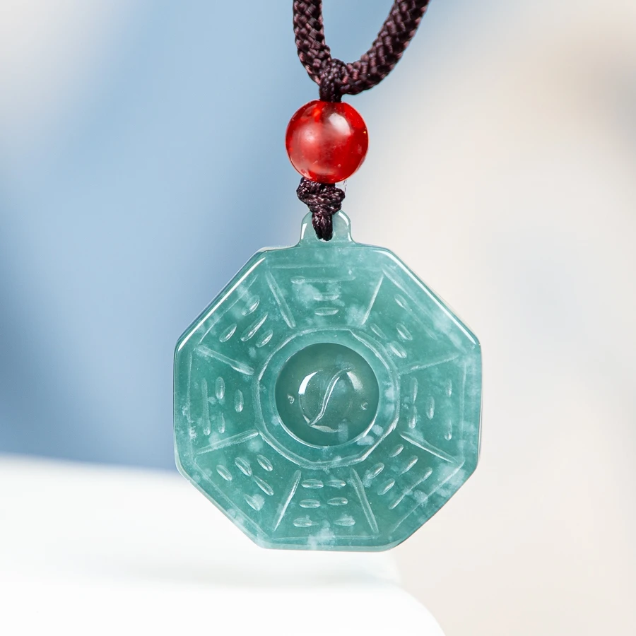 

TIMESWIND Blessing Natural A-type Jade Blue Tai Chi Bagua Pendant Women Necklace with Certificate