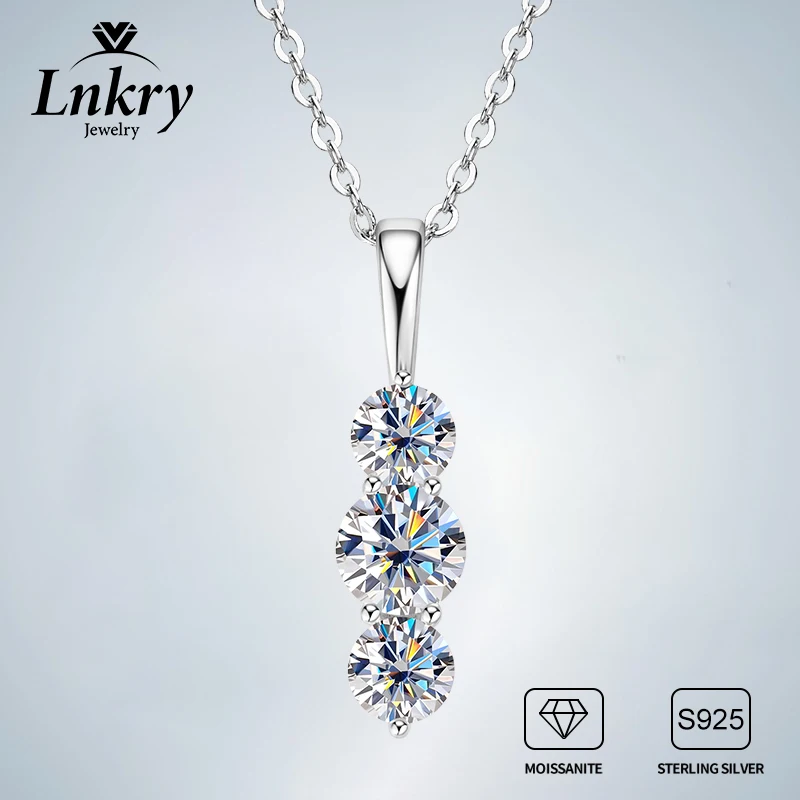 

Lnkry Bijoux Argent стерлингового серебра 925 пробы три камня муассанит кулон ожерелье для женщин изысканные ожерелья ювелирные изделия подарок