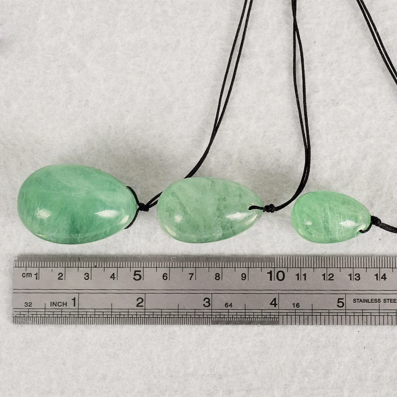 3 Pcs /Set Drilled Jade Egg Natural Stone Green Fluorite Crystal Massage Balls Pelvic Kegel Exercise Tightening Vaginal Muscle