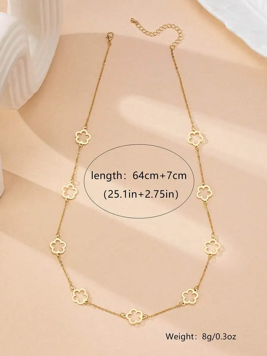 

Hollow Flower Pendant Long Chain Necklace For Women Elegant Retro Style