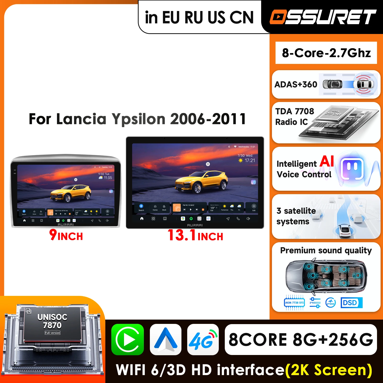 

13.1 inch 2K Screen Carplay 4G Carplay Android Car Radio For Lancia Ypsilon 2006 - 2011 Infotainment Car Multimedia Player GPS