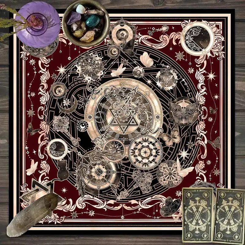 Zodiac Pattern Tarot Cloth - Sun Altar Cloth for Tarot Spreading Mystical Magic Ritual Tablecloth Board Game Cloth