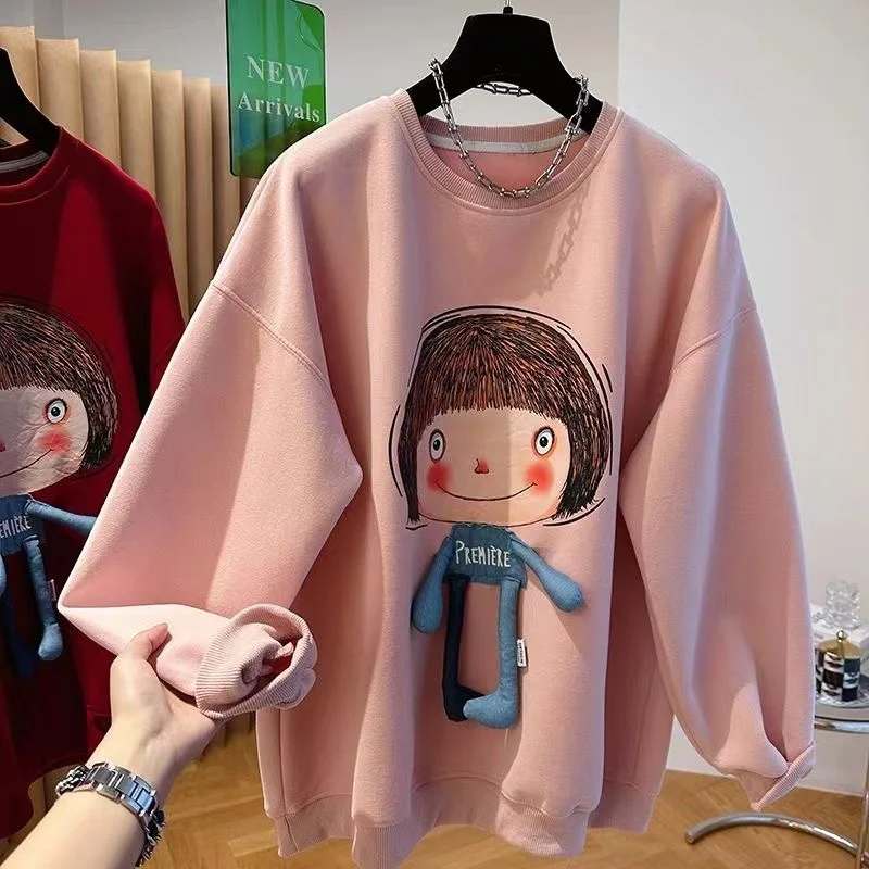 Felpa in velluto progettata da donna autunno e inverno sciolto cartone animato versatile top pigro