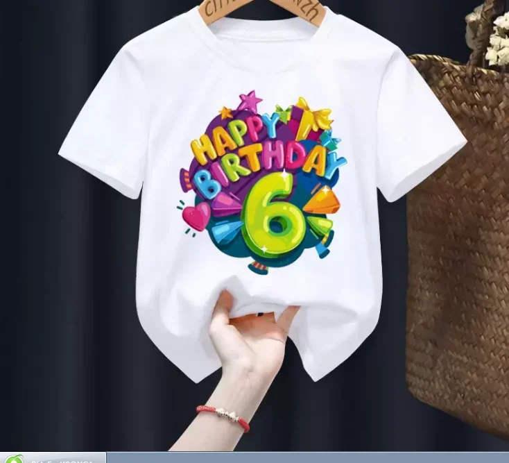 

Happy Birthday 2-9th Print Boys And Girls White T-shirt Kid Summer Harajuku Funny Clothes Little Baby