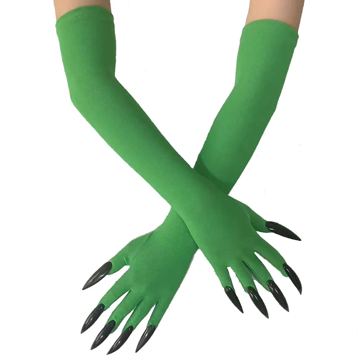 Coole Halloween-Handschuhe, grüne Geisterkrallen, Verkleidungshandschuhe, modische schwarze lange Nägel, Cosplay, lustige Halloween-Handschuhe C068