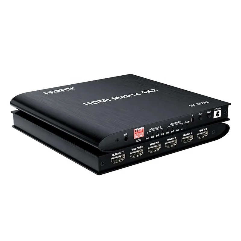 8K 60Hz 4K 120Hz Video Audio 4x2 HDMI Matrix 4 In 2 Out HDMI 2.1 Matrix HDMI Switch Splitter With Controller