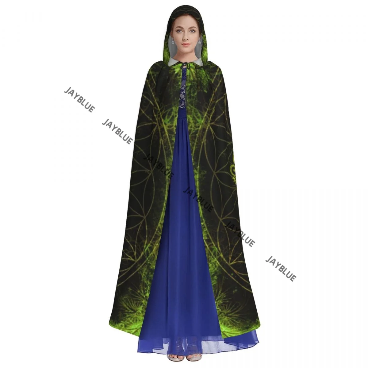 Yggdrasil Tree Of Life Hooded Cloak Polyester Unisex Witch Cape Costume Accessory