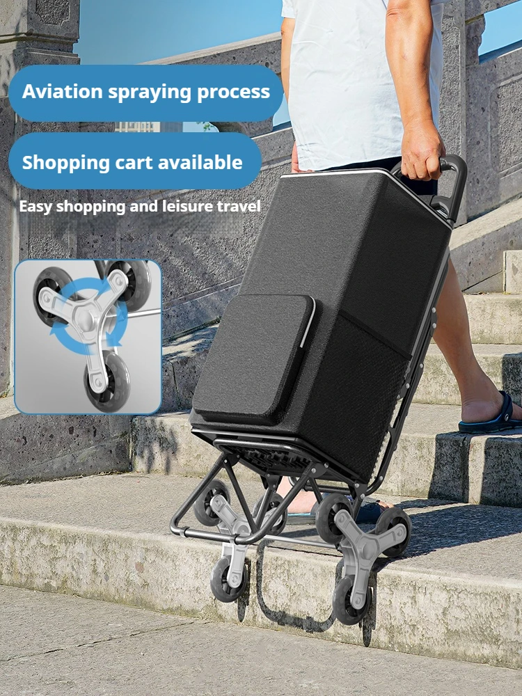 Stair climbing shopping cart with stool seat small hand-pulled cart foldable elderly trolley