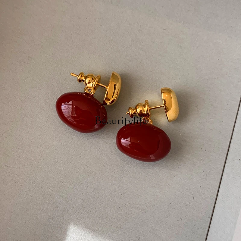 

New Year Cherry Red Stud Earring Autumn and Winter Light Luxury High-Grade New Year Earrings Earrings