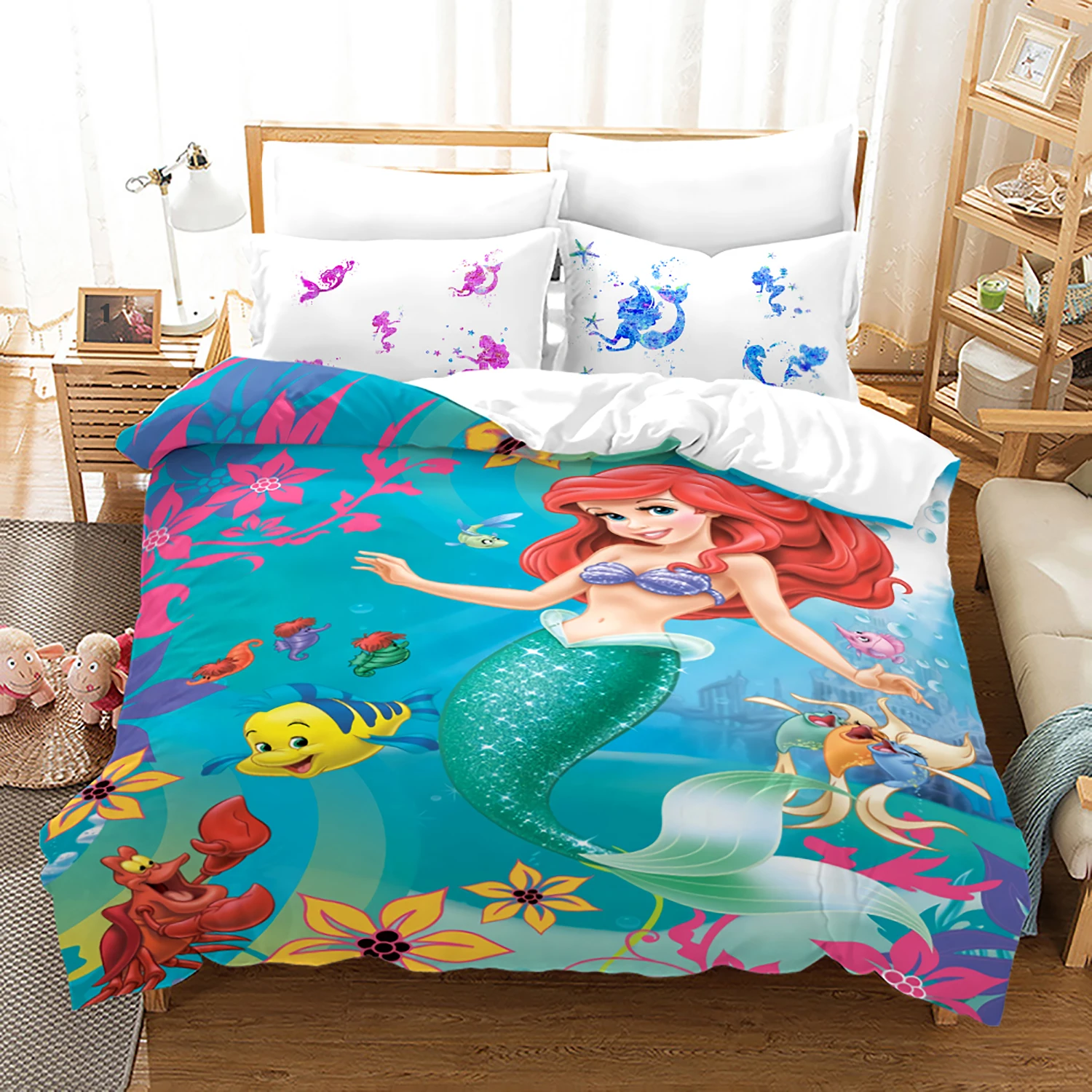 Ariel Princess bedding set, Disney  Little Mermaid , 3D print, with pillow cover, for children adults, for single bed Double bed