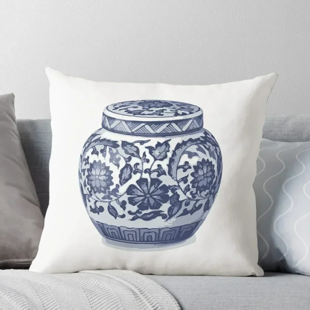 

Indigo Blue White Hamptons Ginger Jar Chinoiserie Vase Art Throw Pillow Christmas Covers For Cushions pillow