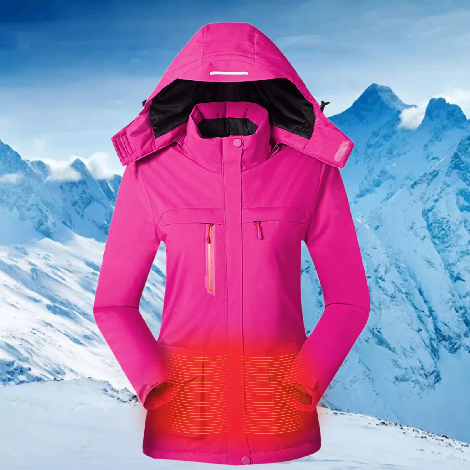 4 Heating Areas Women\'s Winter Jackets Heated Coat With 3 Heating Level Warm Jacket Washable Ski Coat(Batteries Not Included)