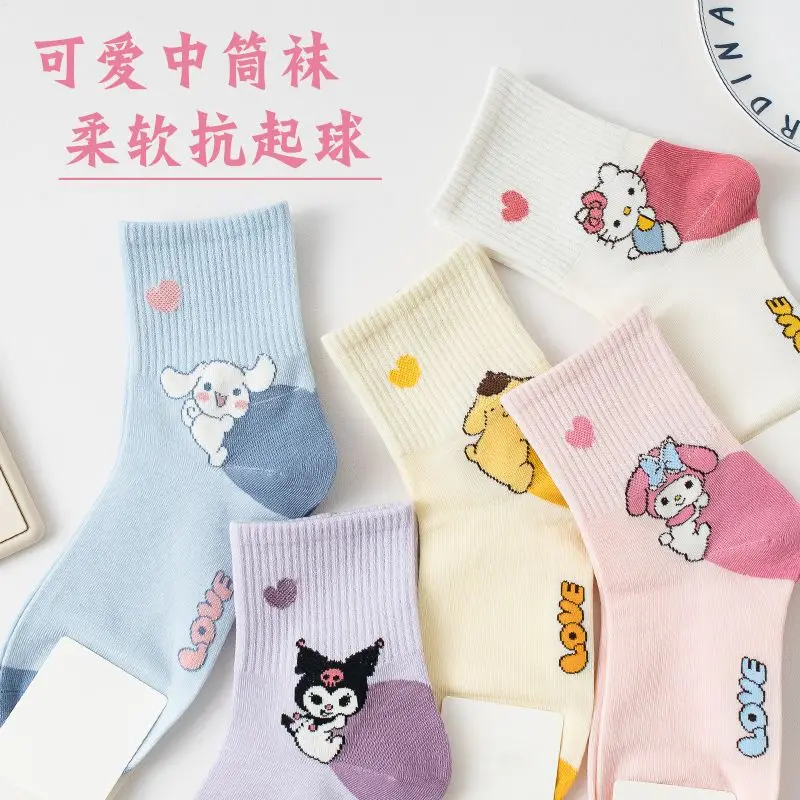 Sanrio girls socks cartoon Kuromi My melody spring and autumn mid-calf socks for children Cinnamoroll cute cotton socks gift