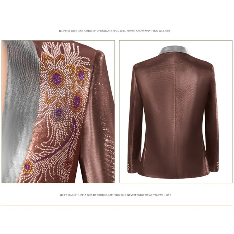 

Мужской яркий костюм-двойка с эффектом изменения цвета и алмазным тиснением, для бизнеса и отдыха, для ведущих, певцов, сценических выступлений