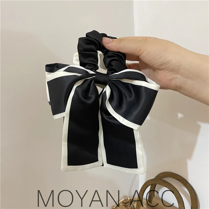 Korean Internet Celebrity Minimalist Silky Large Bow Ribbon French Large Intestine Ring Ponytail Bun Hair Rope Hair Accessories