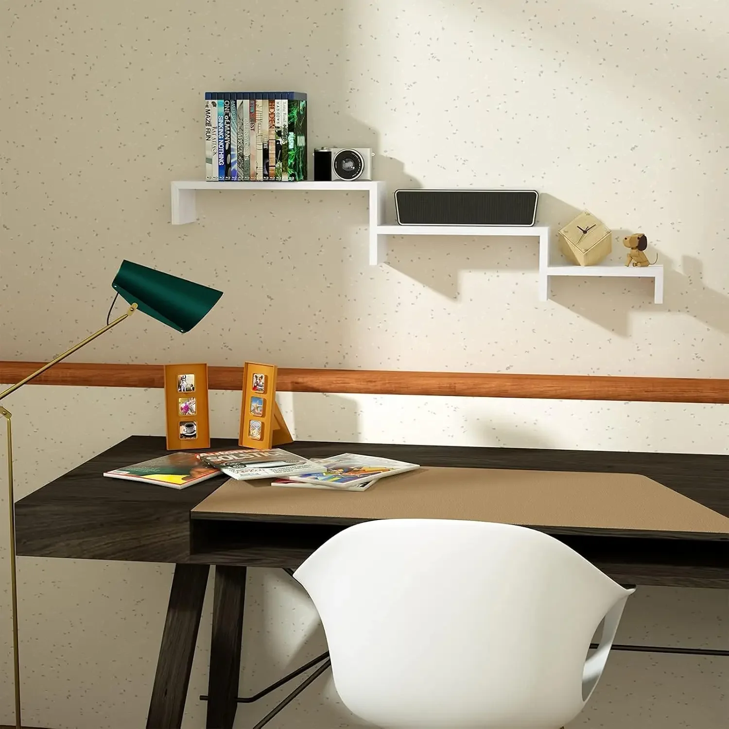 أرفف عائمة مثبتة على الحائط، أرفف حائط من الخشب الصلب، بيضاء #5