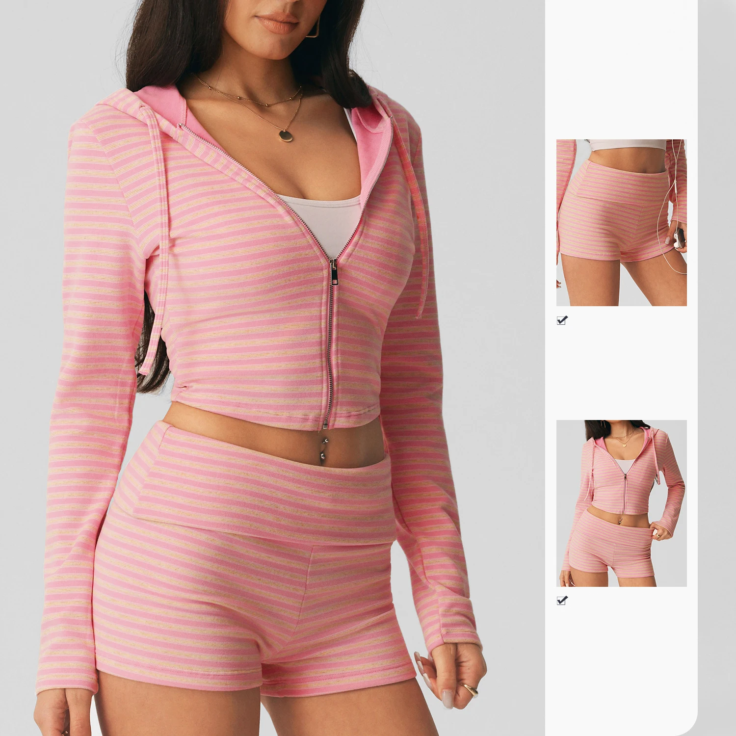 Gym Outfits Women Yoga Suit 2PCS Sports Set Gym Outfits Striped Hooded Jacket Sports Suit Autumn Folding High Waisted Shorts