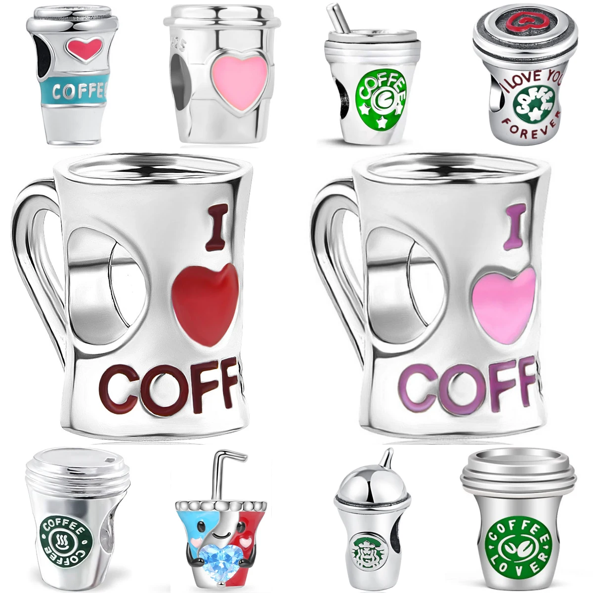 Hot Sell 925 Silver Leisure Time Sweet Coffee Cup Charms Pendant Beads Fit Original Bracelet DIY Jewelry For Women
