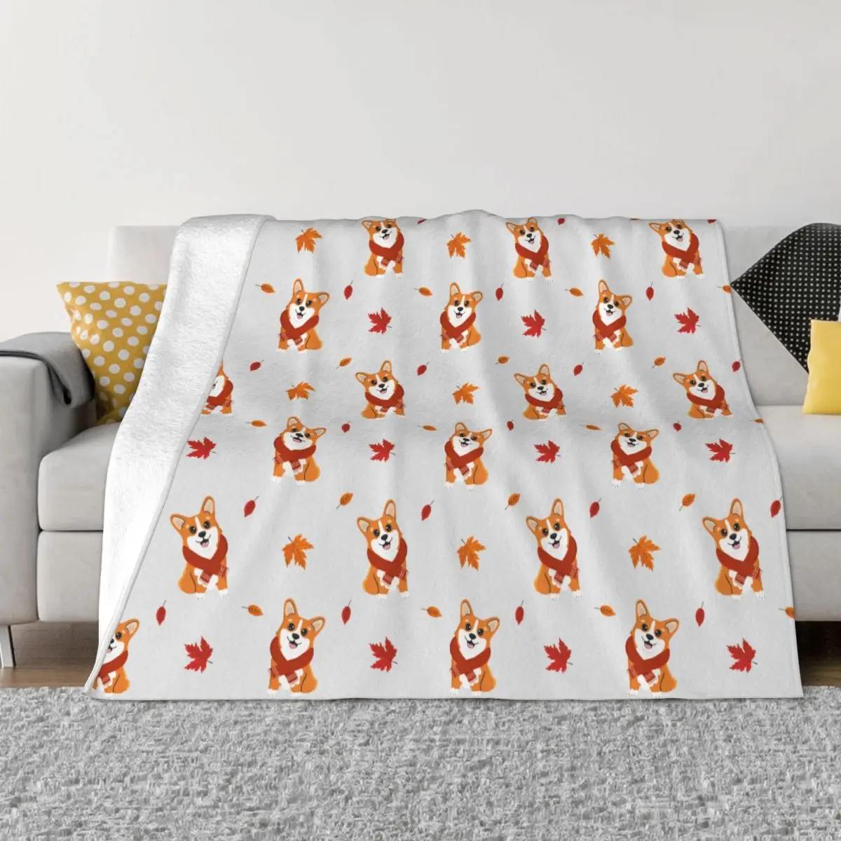 

Kawaii Corgi Dog Lover Blanket Flannel All Season Portable Soft Throw Blanket for Bedding Office Bedding Throws