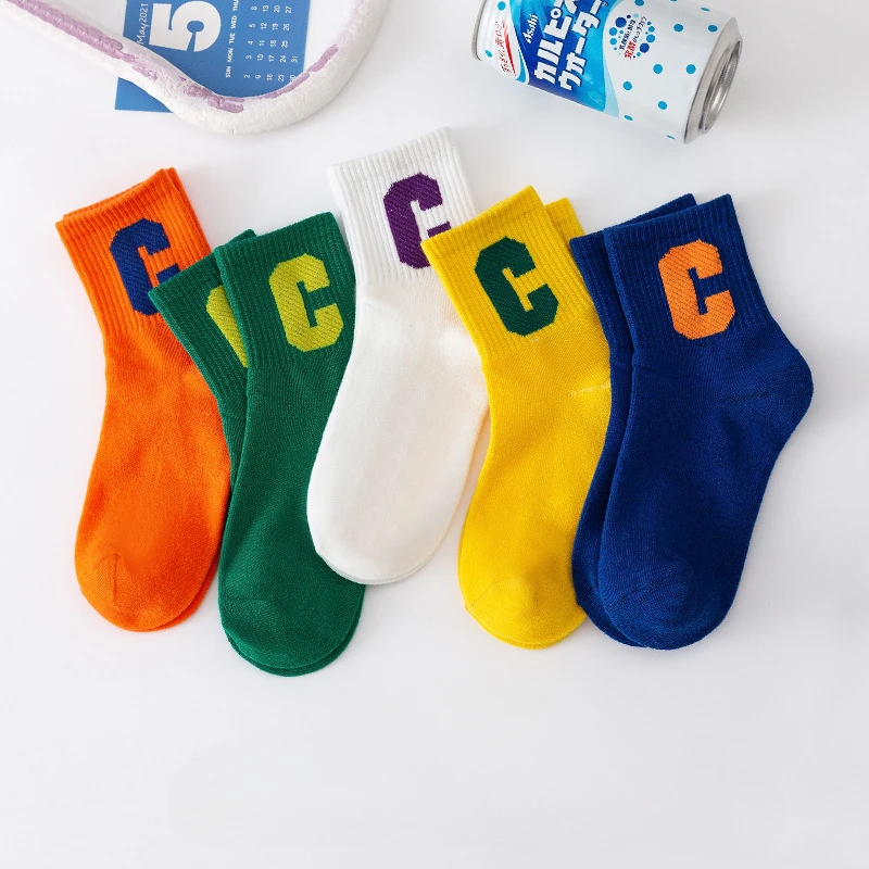 5 Double Spring and Autumn Boys and Girls Thin Breathable Fashion Ins Korean Version Personality Letter Trend Tube Socks