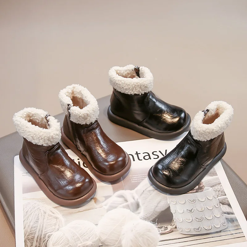 

Girls' snow boots, winter new style children's cotton shoes, fleece short boots, thickened boots, girls' shoes, winter shoes