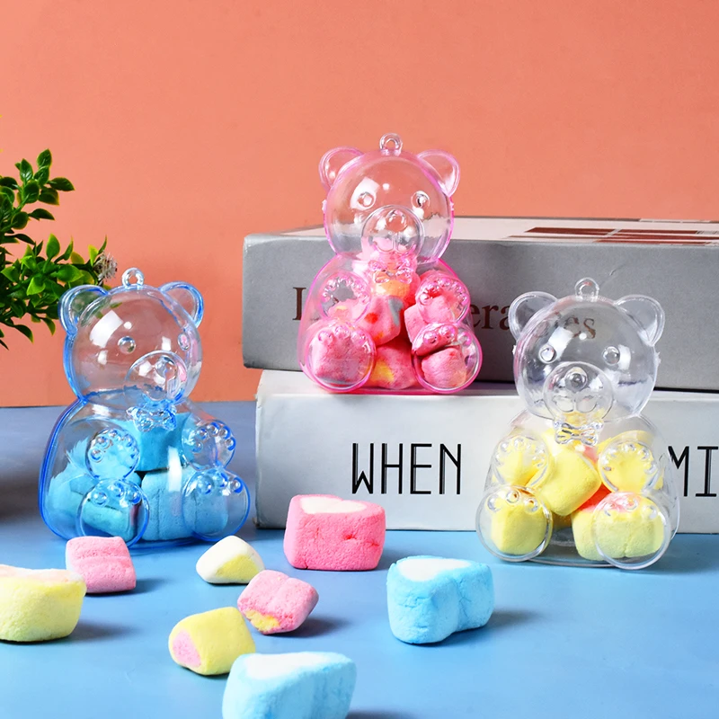 

12pcs Little Bear Shape Transparent Plastic Candy Storage Box Jewelry Snack Small Gift Container Bridal Baby Candy Storage Cases