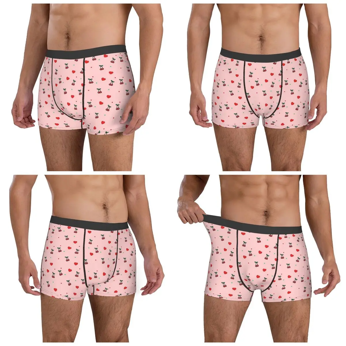 Boxer Underpants Shorts Cherry Heart Design Pattern With Pink Background Panties Men's Ventilate Underwear for Homme Man Gifts