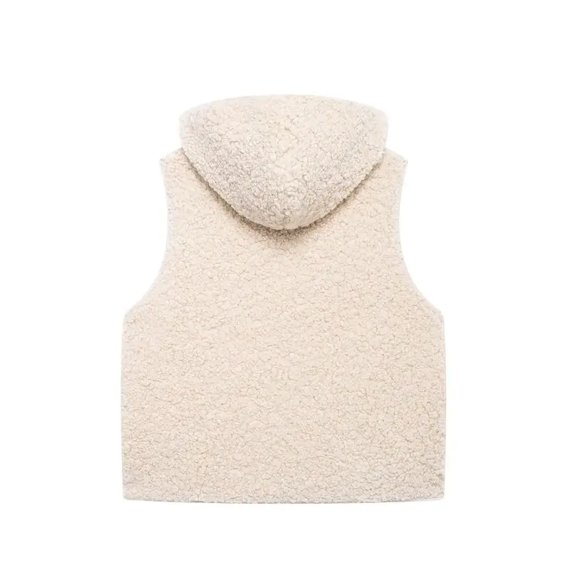 

Fall Winter New Arrival Women's Faionable All-Match Hooded Svel Fce Vest 30535 Versatile Zipper Closure Casual