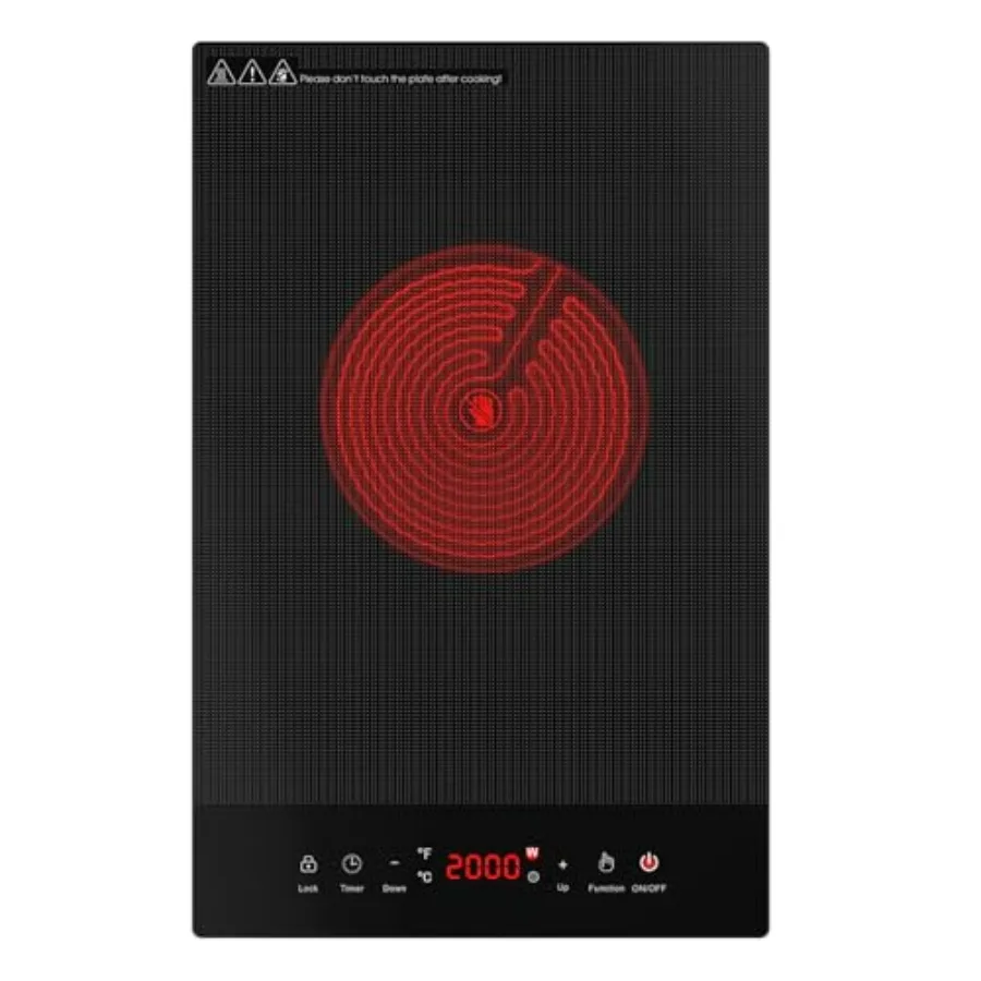 

Электрическая инфракрасная плита 1800 Вт, 12 дюймов, с одной конфоркой, портативная, 110-120 В, настольная, с таймером и защитой от детей