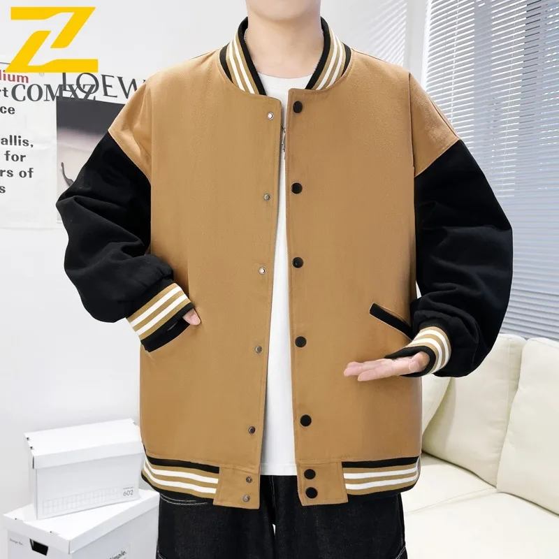 COMXZ 2025 Men Pure Cotton Heavy Industry Embroidery Long Sleeve American Vintage Mens Baseball Jacket lightweight windbreaker
