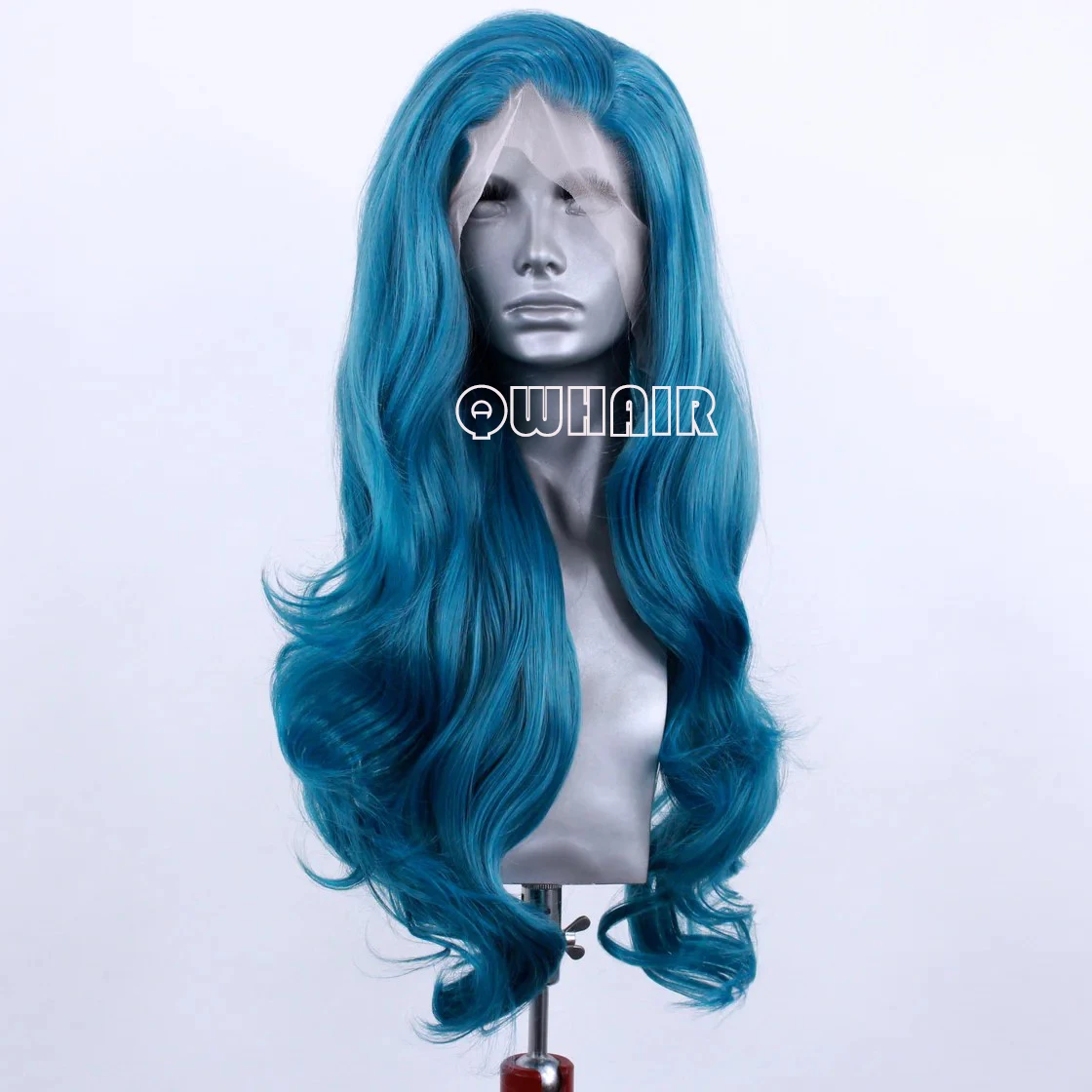 QW Synthetic Hair Blue Side Part Body Wave Soft 13X4 Lace Front Wig For Women Hair Heat Resistant Fiber Cosplay  Daily