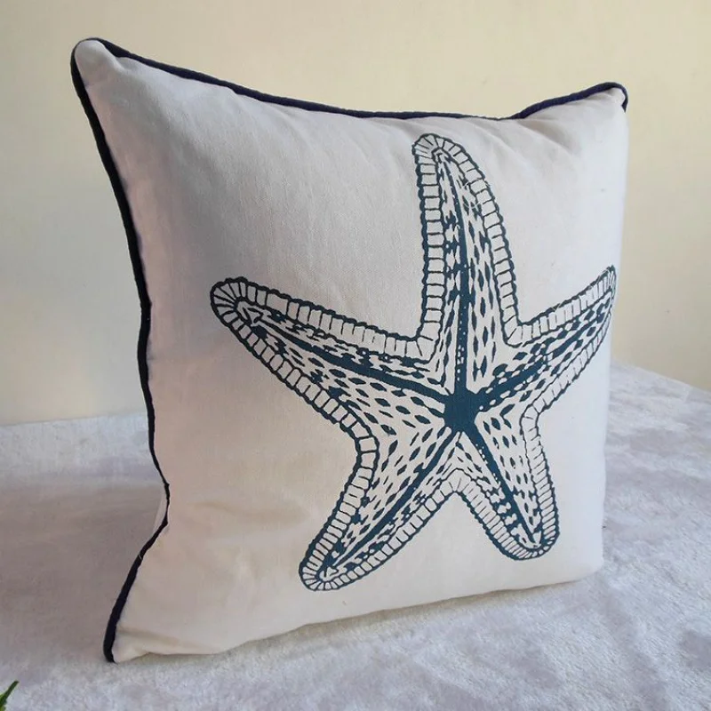 Mediterranean Style Square White Pillowcase Sea animals printed cushion cover sofa decor