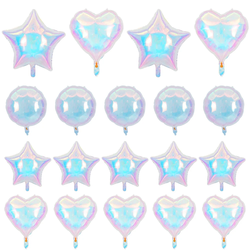 19Inch Laser Transparent Foil Star Heart Round Balloons Iridescent Balloons Birthday Party Wedding Christmas Decoration Supplies