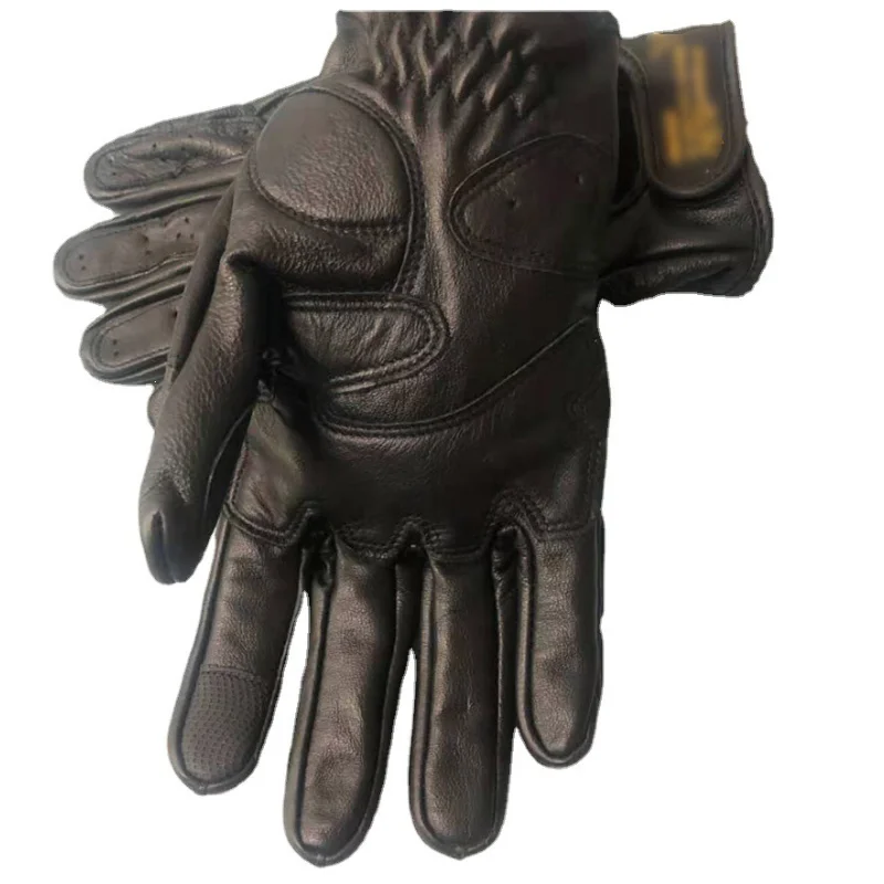 Guantes de moto de cuero transpirable de piel de oveja Retro para hombre, guantes de carreras para Motocross, guantes de invierno y verano, guantes