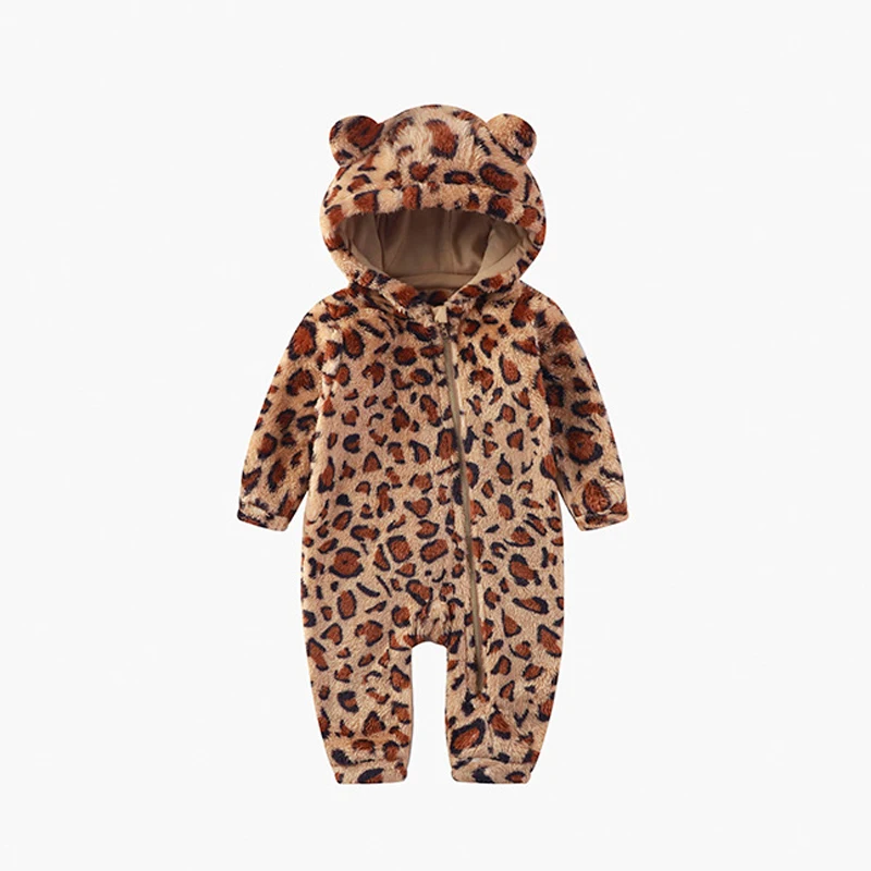 IYEAL Baby Boys Girls Winter Leopard Print Jumpsuit, Baby Boys And Girls Winter Jumpsuit, Super Cute Fleece Warm Jacket