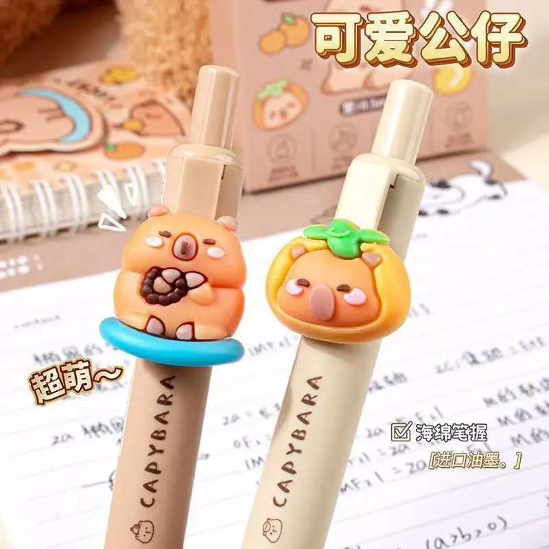 4Pcs/Set Capybara Soft Grip Press Type Neutral Pen Black Ink Gel  Quick Drying Ballpoint Pen Office Stationery Signature Pen