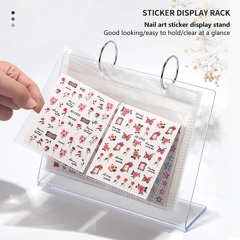 

Ins Style Simple Nail Sticker Organizer Booklet Flip Page Stand Transparent Display Rack Nail Stickers Storage Showing Shelf