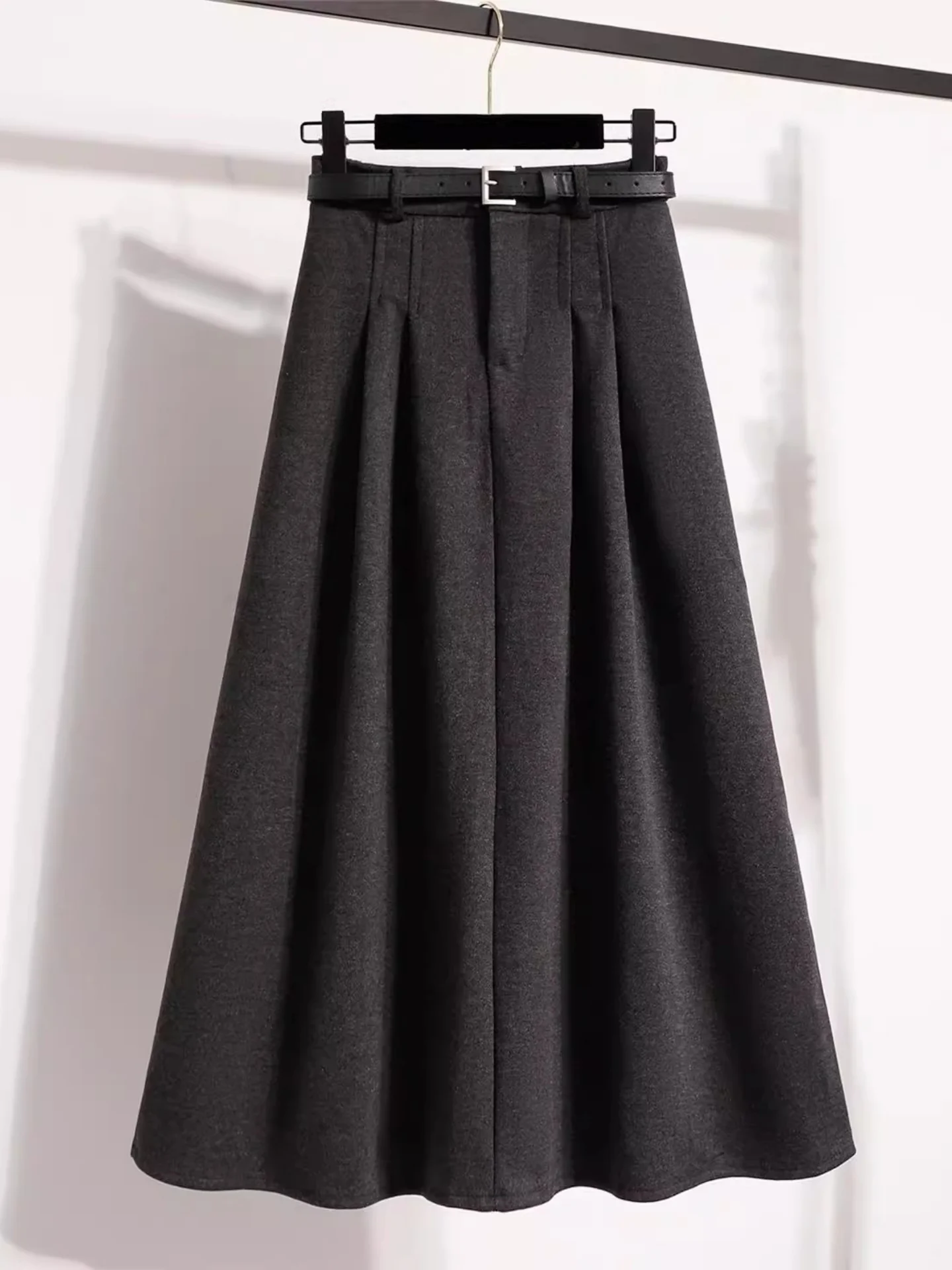 

ay Woolen A-Line Skirt High Waist Korean Sle plus Size Autumn Winter Faion Casual Mid-Length Hip-Covering Skirt