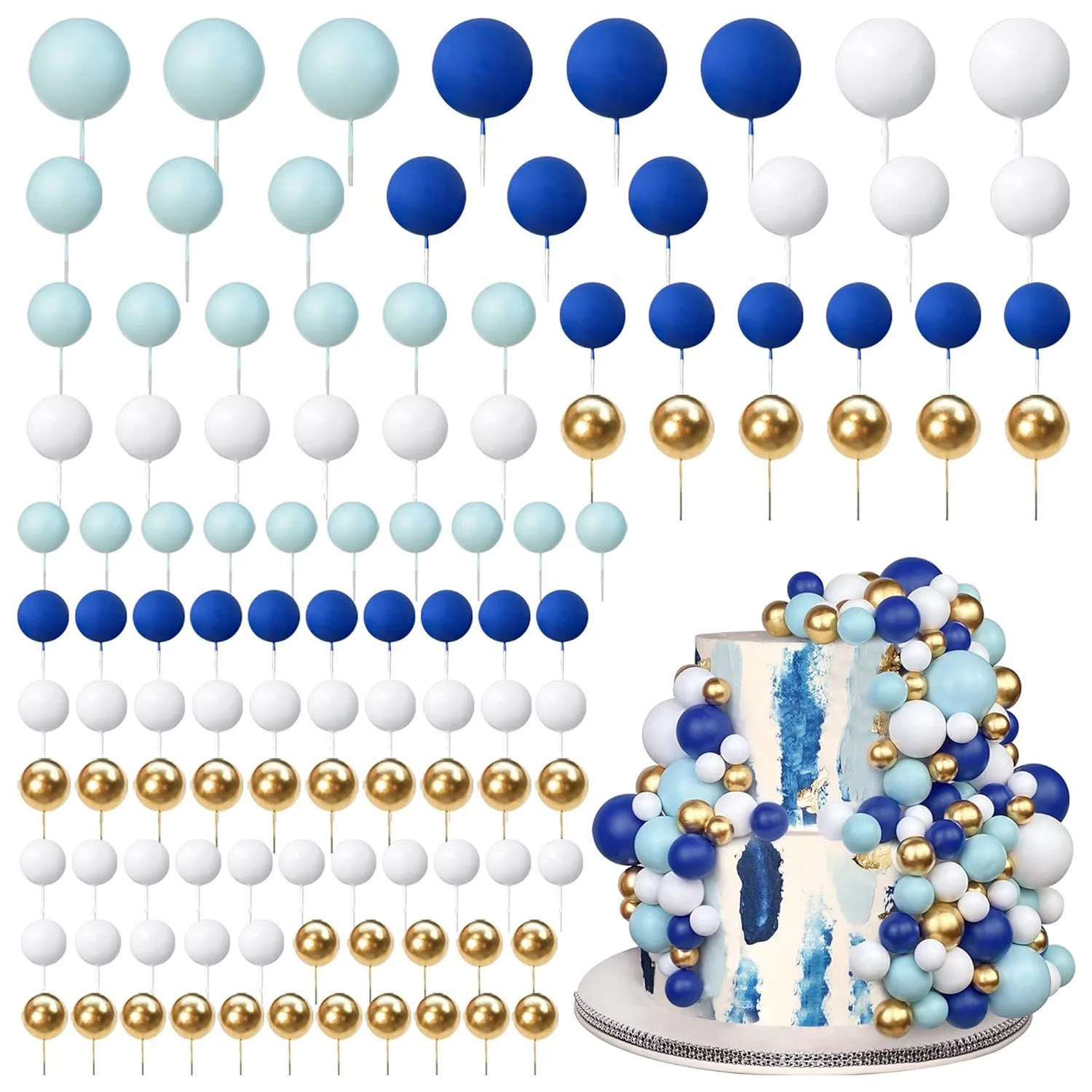 98 Pcs Cake Topper Balloons Cupcake Topper DIY Cake Insert Topper Foam Cake Balls Baking Decoration for  Anniversary Birthday