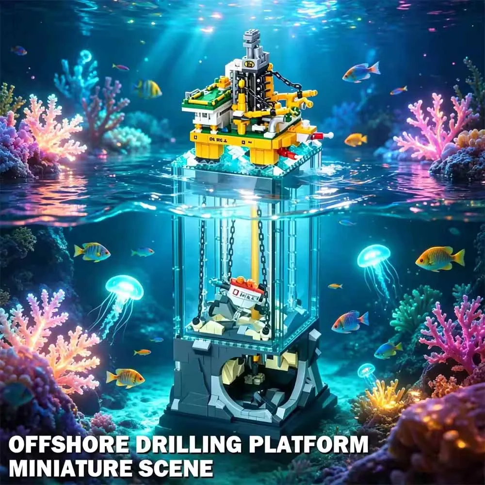 

MOC Offshore Oil Wells Deep Sea Mining Miniature Scene Building Blocks Drilling Platform Bricks Toys Kids Desktop Ornaments Gift