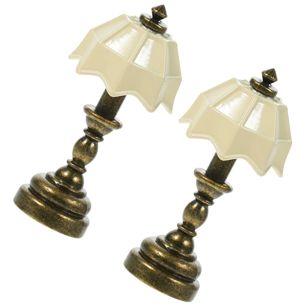 2 Pcs Miniature LED Lamp Table Lamps Decorate Model Alloy Micro Landscape House Accessories Toys