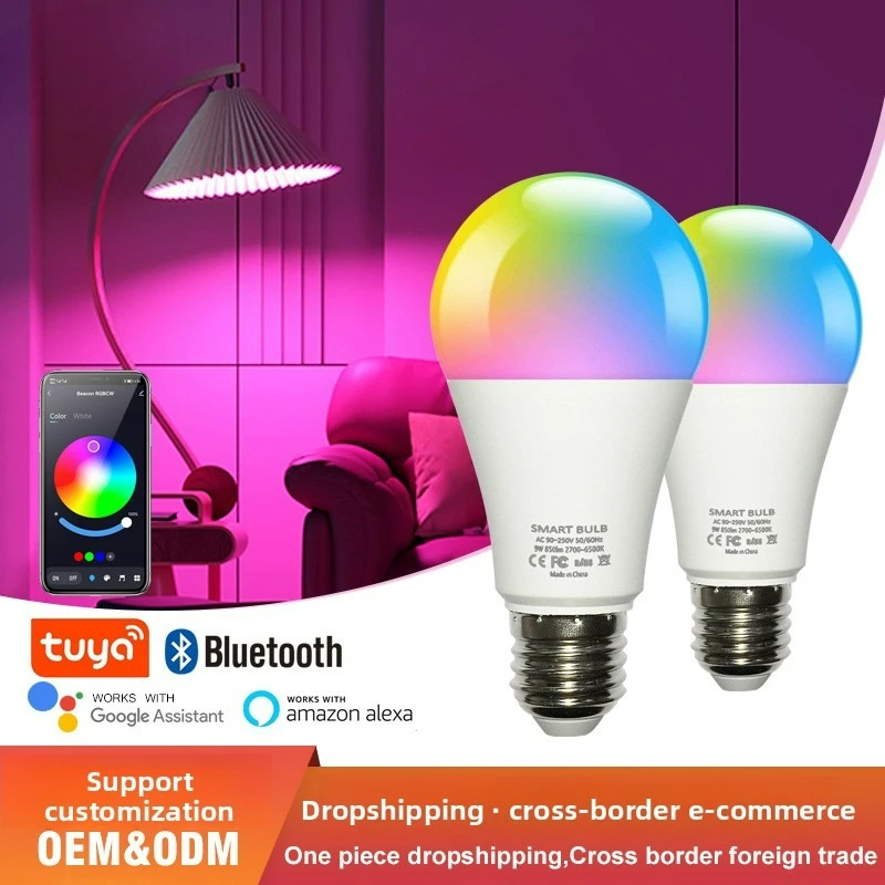 LED Smart Colorful Light Bulb, WiFi & Alexa Voice Control, RGBCW Dimmable & Color-Tunable, A19 Globe Bulb Tuya Compatible